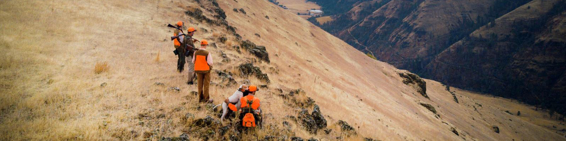 Men looking down mountainside.