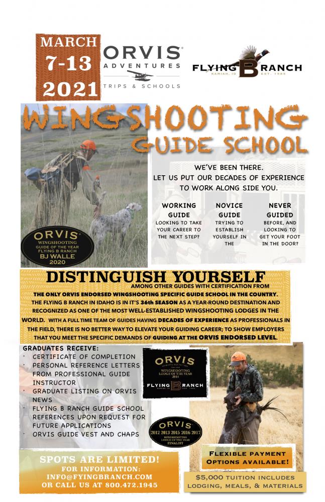 Orvis Endorsed FBR wingshooting guide school 2021 Wingshooting guide school