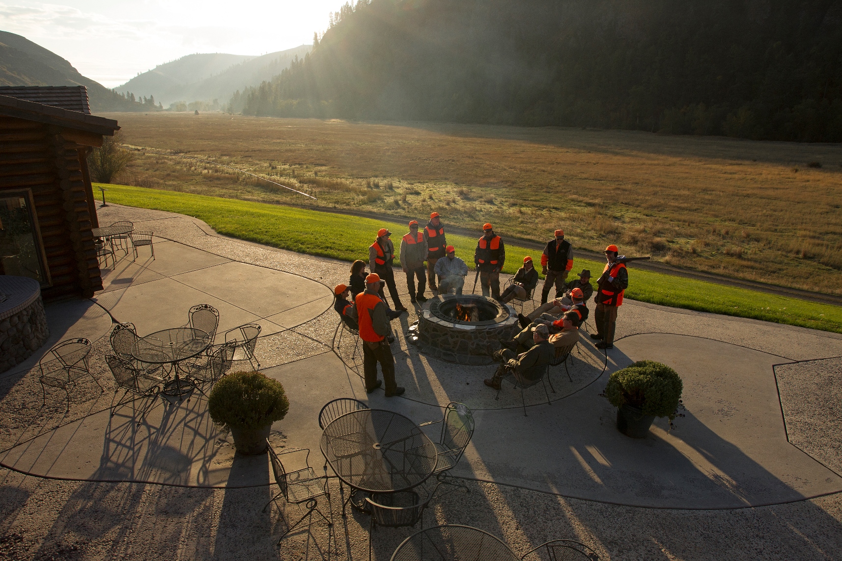 FBR Patio with hunters around firepit