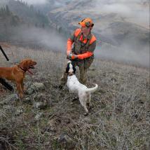 Cedar Fisher with dogs guiding